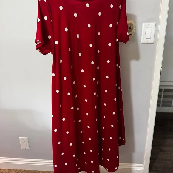 Red Polka Dot Lularoe Carly Dress - Picture 2 of 3